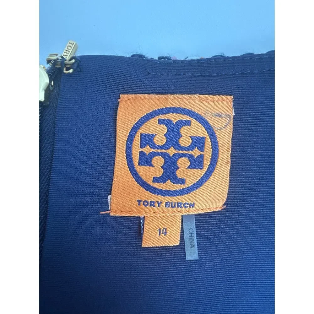 Tory Burch Navy Multi Tweed Sheath Dress Size 14